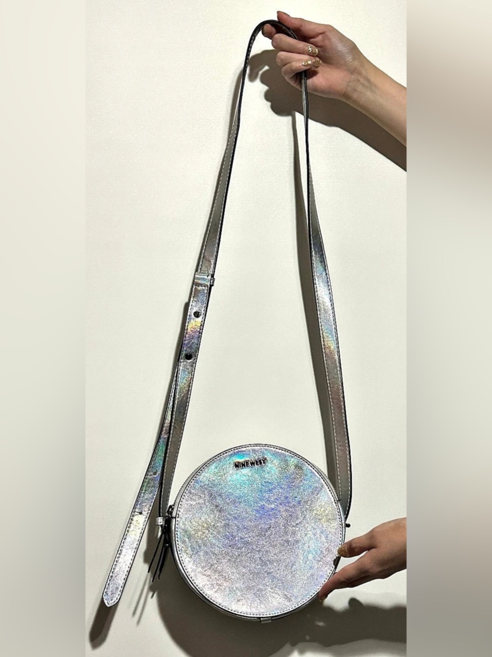 Nine West Iridescent Silver Holographic Round Crossbody Bag